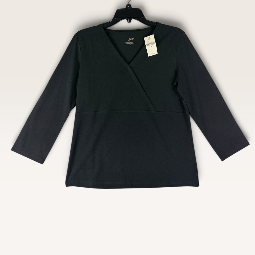 J. Jill Supersoft Crossover Tee Womens Small Black 3/4 Sleeve V-Neck NWT